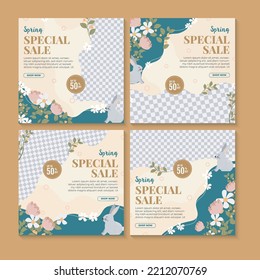 Spring Sale With Blossom Flowers Post Template Flat Illustration Editable Of Square Background For Social Media Or Greeting Card