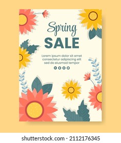 Spring Sale with Blossom Flowers Poster Template Flat Design Illustration Editable of Square Background for Social Media or Greeting Card
