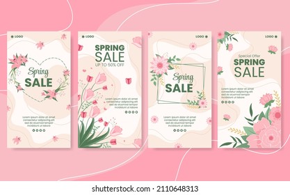 Spring Sale with Blossom Flowers Stories Template Flat Illustration Editable of Square Background Suitable for Social Media or Greeting Card