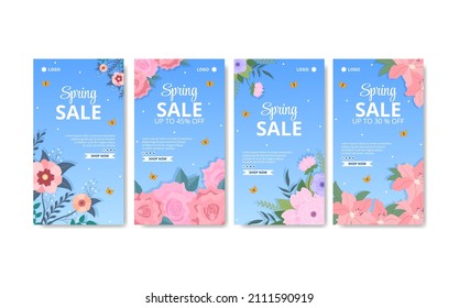 Spring Sale with Blossom Flowers Stories Template Flat Illustration Editable of Square Background for Social Media or Greeting Card