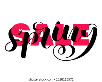 Spring sale brush lettering. Overlapping Text Layout. Vector illustration for banner or poster 