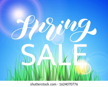 Spring Sale brush lettering. Vector stock illustration for banner