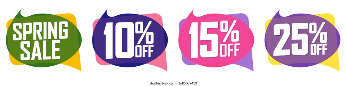 Spring Sale, bubble banners design template, discount tags, app icons, vector illustration