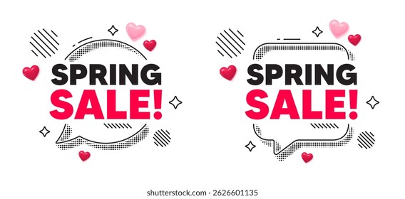 Spring sale chat speech bubble. Social media concept. Spring Sale tag. Special offer price sign. Advertising Discounts symbol. 3d hearts chat bubble. Vector