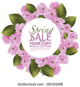 Spring Sale Cherry Blossom Wreath isolated on white background EPS 10 vector 