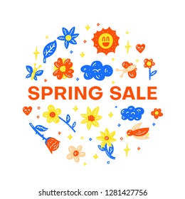 Spring sale. Circle text tempalte. Bright website banner. Vector illustration