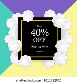 Spring sale colorful background with paper cut flower, vector illustration template, banners, Wallpaper, invitation, posters, brochure, voucher discount.