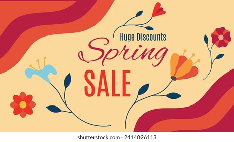 Spring Sale Colorful Floral Banner. Nature plants and flowers concept vector