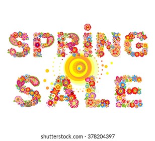 Spring sale with colorful flowers