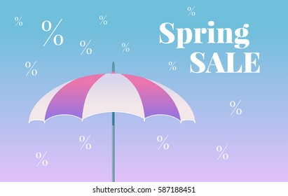Spring sale colorful vector banner. Vector umbrella. Modern gradient background