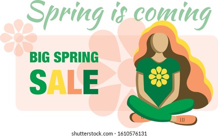 Spring sale. Spring is coming concept. Flat vector illustration.