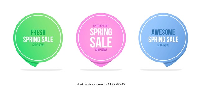 Spring Sale Commercial Set. Special offer promotional circle labels for Springtime shopping, sale promotion and advertising. Vector illustration.