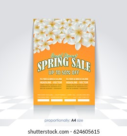 Spring Sale Concept Ad, Flowers Elements Illustration, A4 Style Flyer, Poster, Vector Brochure Cover Template