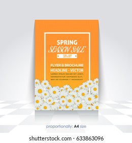 Spring Sale Concept Ad, Flowers Elements Illustration, A4 Style Flyer, Poster, Vector Brochure Cover Template