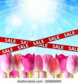 Spring Sale Concept with Nature and Ribbons. Vector Illustration EPS10