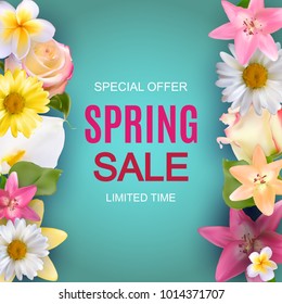 Spring Sale Cute Background with Colorful Flower Elements. Vector Illustration EPS10