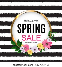 Spring Sale Cute Background with Colorful Flower Elements. Vector Illustration EPS10