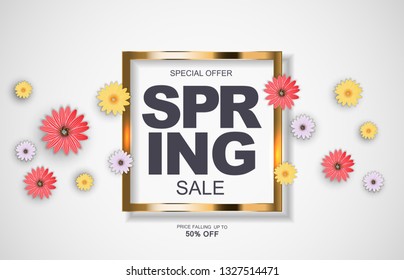 Spring Sale Cute Background with Colorful Flower Elements. Vector Illustration EPS10