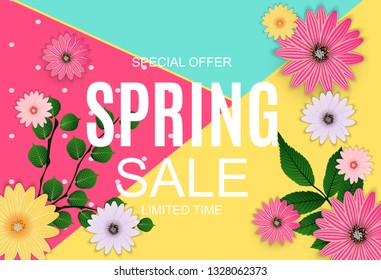 Spring Sale Cute Background with Colorful Flower Elements. Vector Illustration EPS10