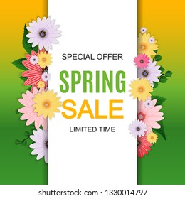 Spring Sale Cute Background with Colorful Flower Elements. Vector Illustration EPS10