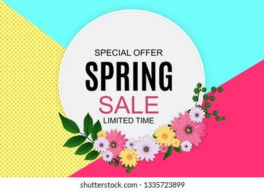 Spring Sale Cute Background with Colorful Flower Elements. Vector Illustration EPS10