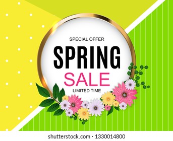 Spring Sale Cute Background with Flowers. Vector Illustration EPS10