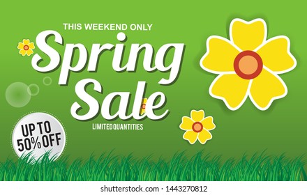 Spring Sale Design Background For Banner. Vector illustration. 