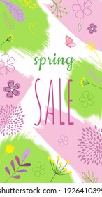 Spring sale design 
for banners, wallpapers, flyers, invitations, posters, brochure, discount coupon, greeting card. Hand-drawn vector elements.