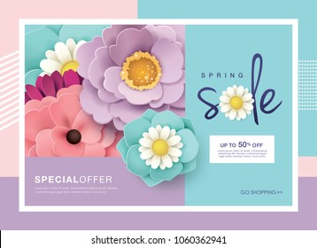 Spring sale design with beautiful blossom flowers