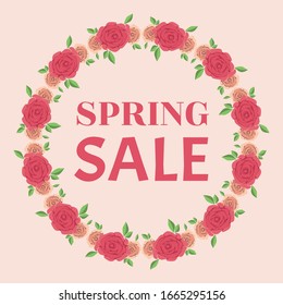 Spring sale design. Beautiful colorful illustration with floral decorative frame. Vector EPS10