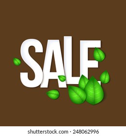 Spring sale design. Beautiful colorful illustration, green leaves. Vector illustration