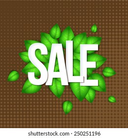 Spring sale design. Beautiful colorful illustration, green leaves. Vector illustration