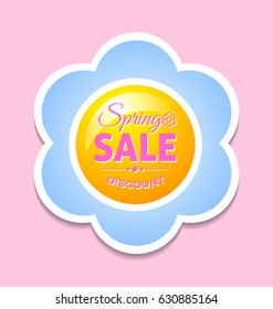 Spring sale discount flower on pink background. All in bright pastel colors suitable for springtime related purposes.