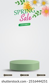 spring sale discount portait template banner with blank space 3d podium for social media post product sale with abstract gradient white background design57