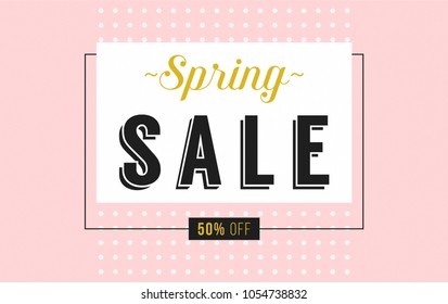 Spring Sale Fashion Style Typography on Trendy Pink and Gold Background ideal for Ad, Poster, Banner, Web, Page, Card, Promotion, Banner, Social, Media