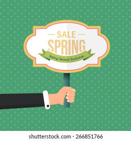 Spring Sale Flat Background and Green Web Banner Vector Design
