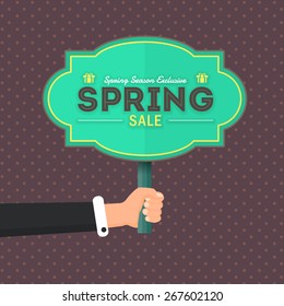 Spring Sale Flat Background and Green Web Banner Vector Design