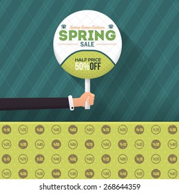 Spring Sale Flat Background and Green Web Banner Vector Design