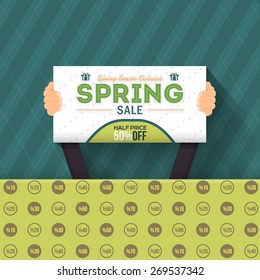 Spring Sale Flat Background and Green Web Banner Vector Design