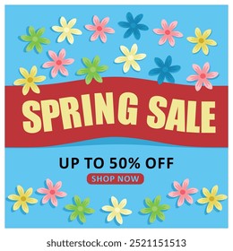 Spring Sale with flowers. Discount promo during happy Spring. Spring Flourishing concept. Flat vector illustration.