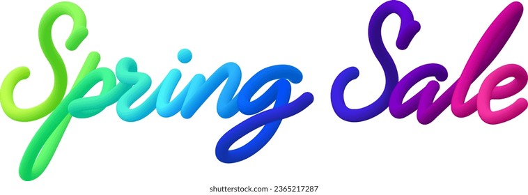 Spring sale fluid text with dynamic curved lines made of blended colorful circles. Vector illustration.