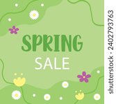 Spring sale flyer bright floral illustration for shop. Natural green concept for banner.