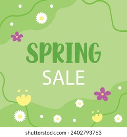 Spring sale flyer bright floral illustration for shop. Natural green concept for banner.