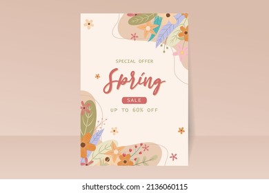 Spring sale flyer template in flat design