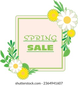 Spring sale frame illustration with flowers and plants