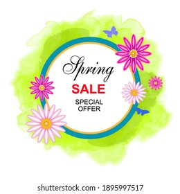Gráfico de venta primaveral con flores en calidad vectorial.