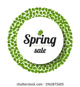 Spring sale. Grass around the circle. Vector illustration