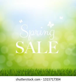 Venta Primavera Con Borde De Grasa Con Malla De Gradiente, Ilustración Vectorial