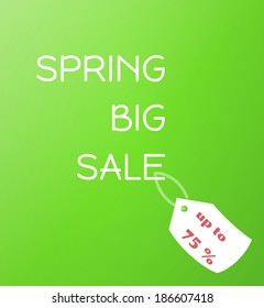 spring sale green gradient vector background with white pricetag