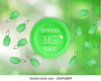 spring sale green gradient vector background with green pricetags